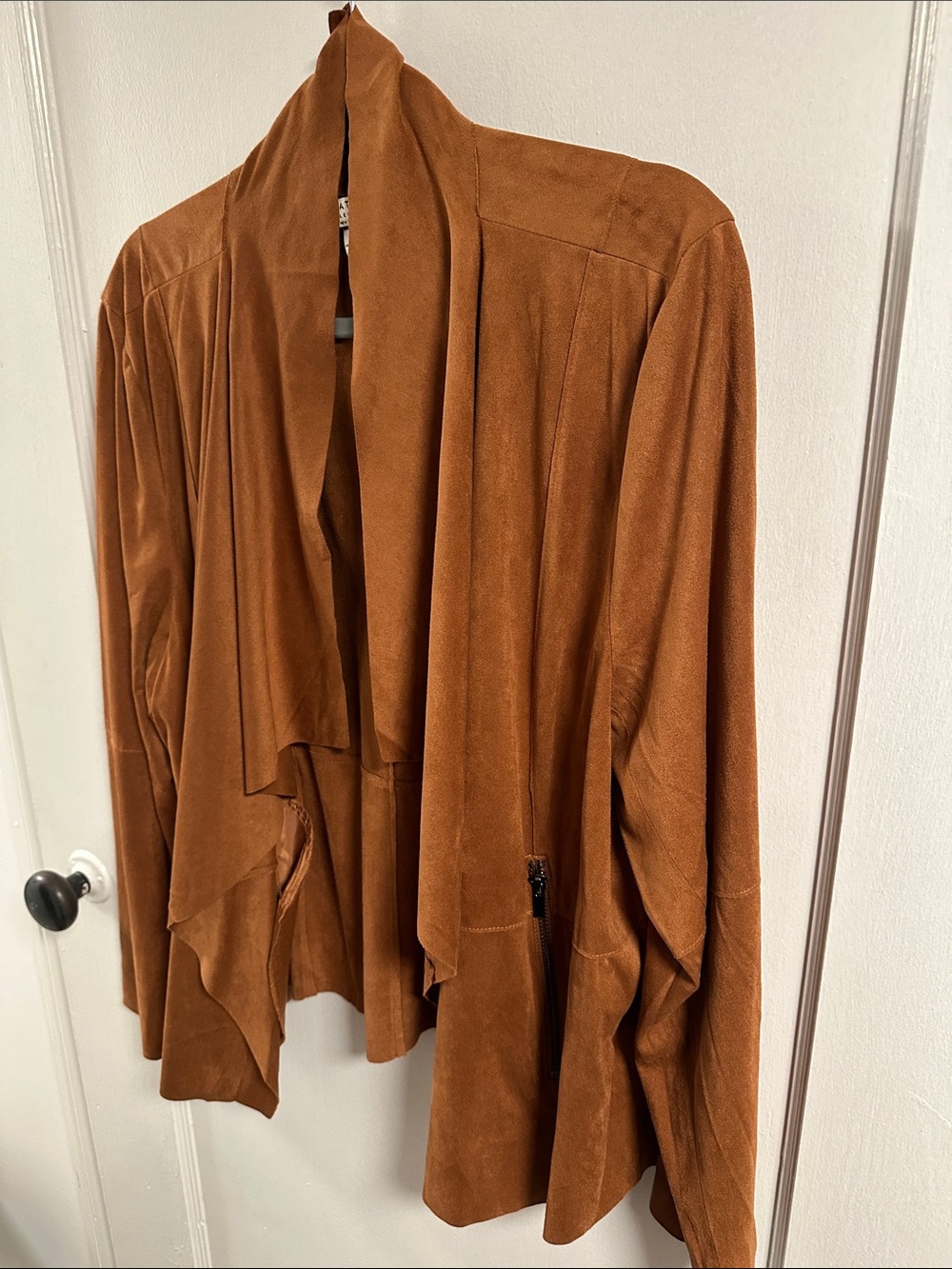 Rust Brown Draped Suede Open-Front Blazer
